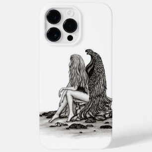 Coque Pour Pour iPhone 14 Pro Max Angel, perdu dans la pensée, noir et blanc Design