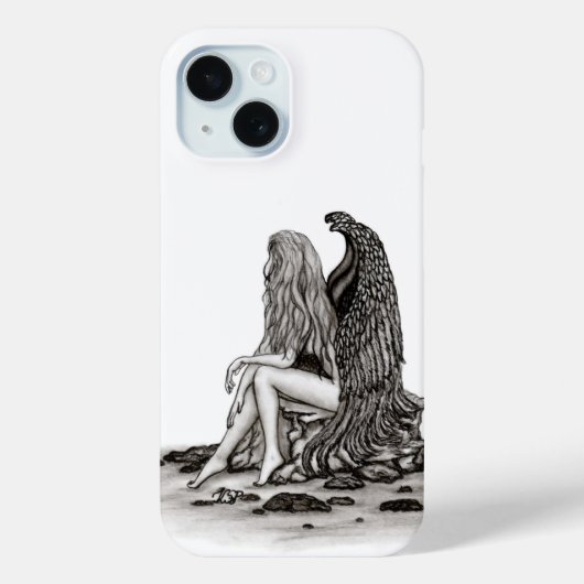 Coques Case-Mate iPhone Angel, perdu dans la pensée, noir et blanc Design (Verso)