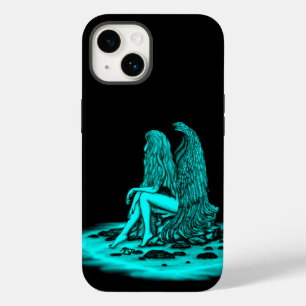 Coque Pour iPhone 14 Angel, perdu dans la pensée, noir et vert Design
