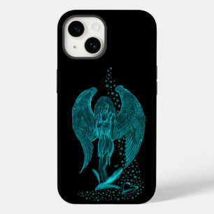 Coque Pour iPhone 14 Angel perdu en amour, noir et vert Design