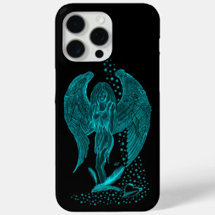 Coque iPhone 15 Pro Max Angel perdu en amour, noir et vert Design