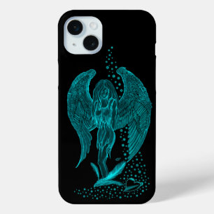 Coque iPhone 15 Mini Angel perdu en amour, noir et vert Design
