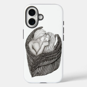 Coques iPhone 16 Angels Kissing, noir et blanc Design