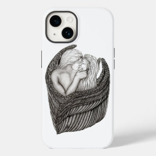 Coque Pour iPhone 14 Angels Kissing, noir et blanc Design