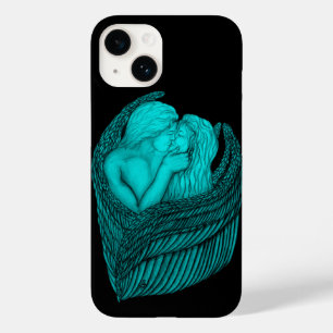 Coque Pour iPhone 14 Angels Kissing, noir et vert Design