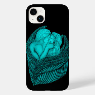 Coque Pour iPhone 14 Plus Angels Kissing, noir et vert Design
