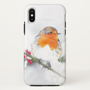 Coque iPhone X Anglais Européen Robin Bird Winter Holly Berries