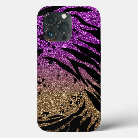 Coques Case-Mate iPhone Animal Print on Purple & Gold Glitter (Verso)