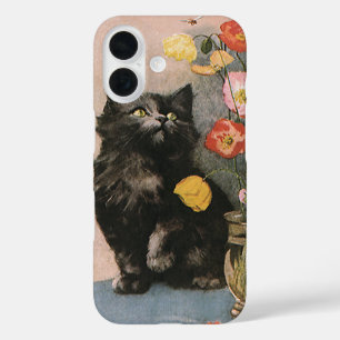 Coques iPhone 16 Animaux vintage, chaton victorien mignon et fleurs