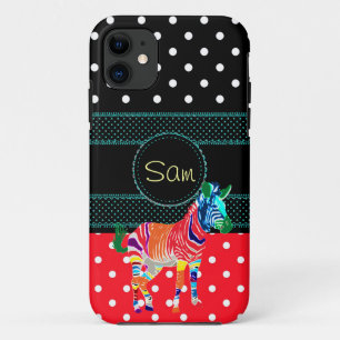 Case-Mate iPhone Case Animaux Zèbre Arc-en-Ciel Motif Monogrammé Fête