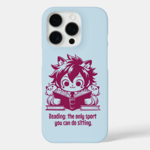Coques iPhone 16 Pro Anime Catboy lit un livre et une citation drôle