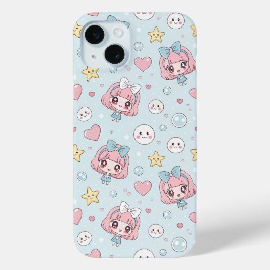 Coques Case-Mate iPhone Anime Kawaii in Pastel Colors with Hearts and Star (Verso)