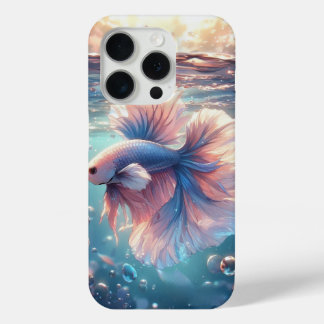 Coque iPhone 15 Pro Anime style perlé mi-lune betta poisson