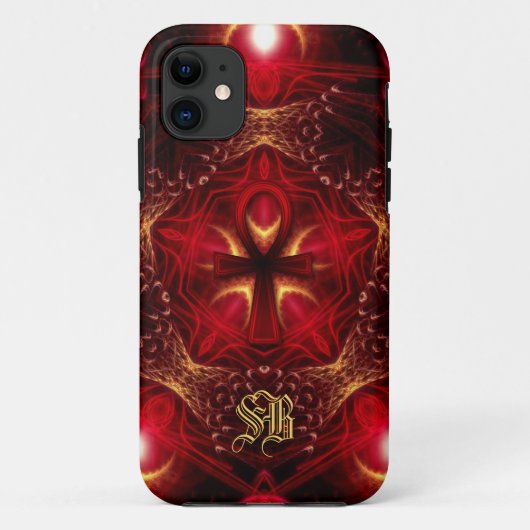 Coques Case-Mate iPhone Ankh Energy Red+Or Monogramme personnalisé (Dos)