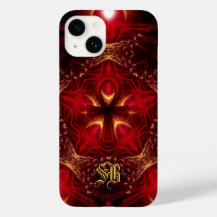 Coque Pour iPhone 14 Ankh Energy Red+Or Monogramme personnalisé