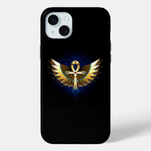 Coque iPhone 15 Mini Ankh or avec ailes