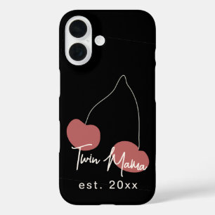 Coques iPhone 16 Année personnalisée Twin Mama Fun Black Red Cherry