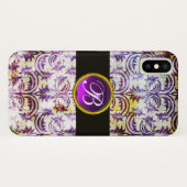 Coques Case-Mate iPhone ANTIQUE DAMASK Violet Améthyste Monogramme noir (Dos (Horizontal))