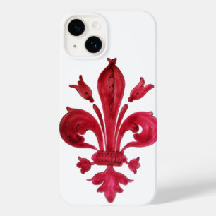 Coque Pour iPhone 14 ANTIQUE FLEUR ROUGE DE LIS EN Héraldique BLANC