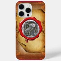 ANTIQUE OWL SILVER RED WAX SEAL parchemin