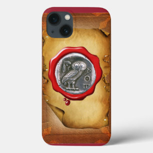 iPhone 13 Coque ANTIQUE OWL SILVER RED WAX SEAL parchemin