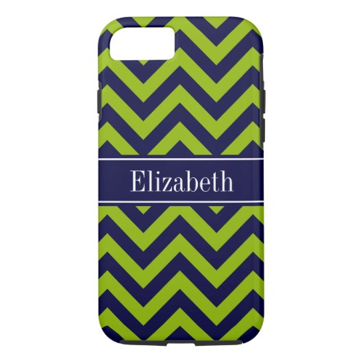 Coques Case-Mate iPhone Apple Grn Navy LG Chevron Navy Blue Nom Monogramme (Dos)
