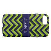 Coques Case-Mate iPhone Apple Grn Navy LG Chevron Navy Blue Nom Monogramme (Dos (Horizontal))