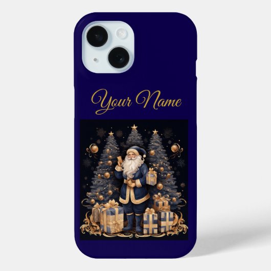 Coques Case-Mate iPhone Apple IPhone Case 15-Navy Blue & Gold Xmas (Verso)
