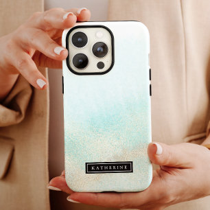 Case-Mate iPhone Case Aqua and Gold Watercolor Beach Nom personnalisé