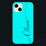 Coque Pour iPhone 14 Aqua Black Elegant Calligraphie Nom du script<br><div class="desc">Aqua Elegant Black Calligraphy Script Personnalisé Nom iPhone 14 Smart Phone Boîtes dispose d'un design moderne et tendance simple et élégant avec votre nom personnalisé dans élégante calligraphie manuscrite typographie de script sur un arrière - plan aqua. Conçu par ©Evco Studio www.zazzle.com/store/evcostudio</div>