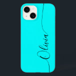 Coque Pour iPhone 14 Aqua Black Elegant Calligraphie Nom du script<br><div class="desc">Aqua Elegant Black Calligraphy Script Personnalisé Nom iPhone 14 Smart Phone Boîtes dispose d'un design moderne et tendance simple et élégant avec votre nom personnalisé dans élégante calligraphie manuscrite typographie de script sur un arrière - plan aqua. Conçu par ©Evco Studio www.zazzle.com/store/evcostudio</div>