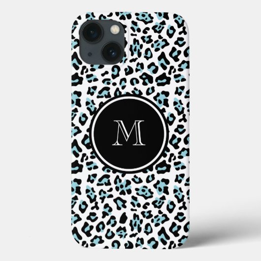 Coques Case-Mate iPhone Aqua Black Leopard Poster de animal avec Monogramm (Verso)