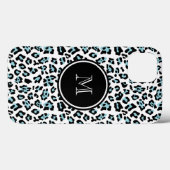 Coques Case-Mate iPhone Aqua Black Leopard Poster de animal avec Monogramm (Verso (horizontal))