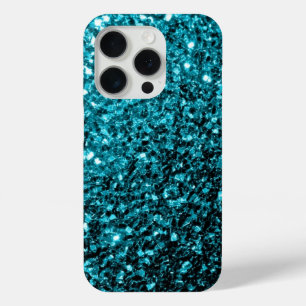 Coque iPhone 15 Pro Aqua bleu imitation parties scintillant scintille