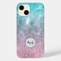 Aqua bleu rose galaxie marine abstrait Monogramme