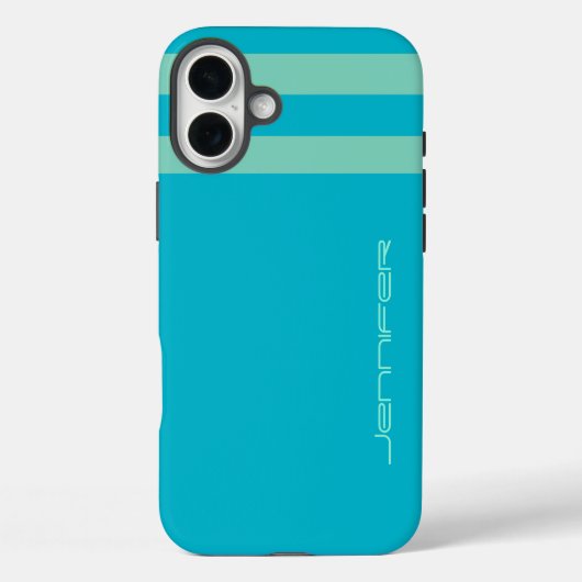 Coques Case-Mate iPhone Aqua Blue/Green Stripe/Solide Nom Personnalisé Tou (Verso)
