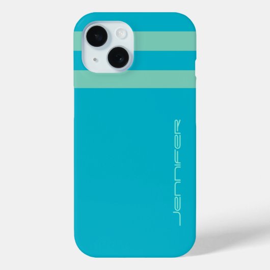 Coques Case-Mate iPhone Aqua Blue/Green Stripe/Solide Nom Personnalisé Tou (Verso)