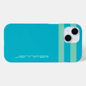 Coques Case-Mate iPhone Aqua Blue/Green Stripe/Solide Nom Personnalisé Tou (Verso (horizontal))