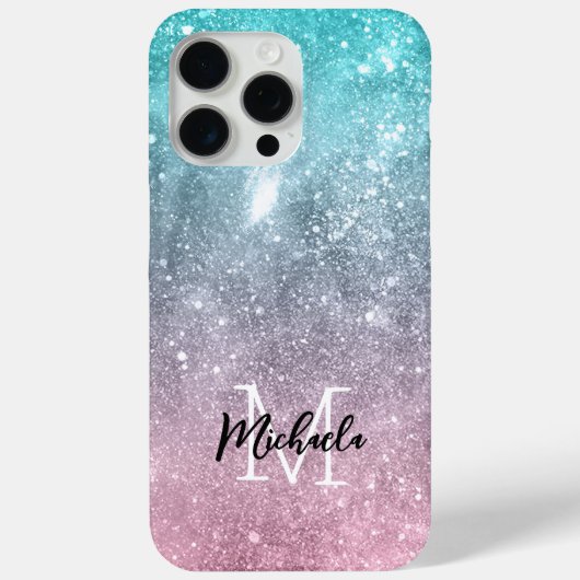 Coques Case-Mate iPhone Aqua blue Pink ombre mer galaxie abstraite Monogra (Verso)