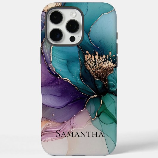 Coques Case-Mate iPhone Aqua Blue Purple Gold Floral (Verso)