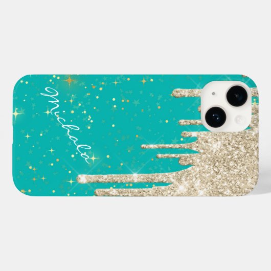 Coques Case-Mate iPhone Aqua Blue Star Sparkle Silver Parties scintillant (Verso (horizontal))