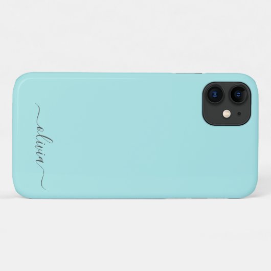 Coques Case-Mate iPhone Aqua Blue Turquoise Girl Script Monogramme Nom Mod (Dos (Horizontal))
