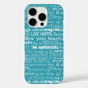 Coques iPhone 16 Pro Aqua Blue White Mots Inspirants