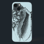Coques Pour iPhone Aqua Conch Shell<br><div class="desc">Dans this vivid image, you can see in black and white most natural and unique style of the conch shell up close. This unique type of art has black shading accent to the rough edges of this sea shell. Get this conch shell with an aqua background on your product today....</div>