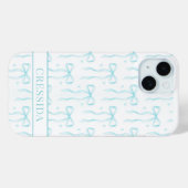 Coques Case-Mate iPhone Aqua Coquette Nœuds Monogramme (Verso (horizontal))