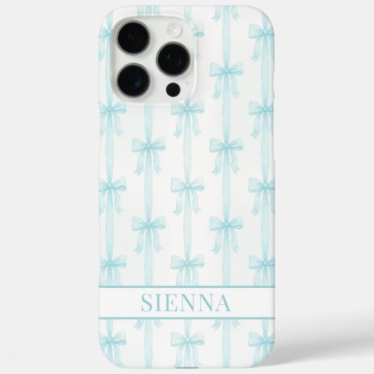 Coques Case-Mate iPhone Aqua Coquette Nœuds Rayé Monogrammé (Verso)
