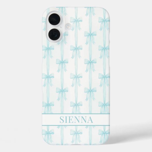 Coques Case-Mate iPhone Aqua Coquette Nœuds Rayé Monogrammé (Verso)