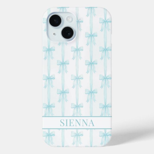 Coques Case-Mate iPhone Aqua Coquette Nœuds Rayures Monogrammées (Verso)
