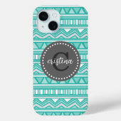 Coques Case-Mate iPhone Aqua et Charcoal Aztec Chevron Monogramme personna (Verso)