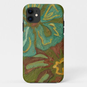 Coque iPhone 11 Aqua et fleurs oranges brûlées sur l'arrière -